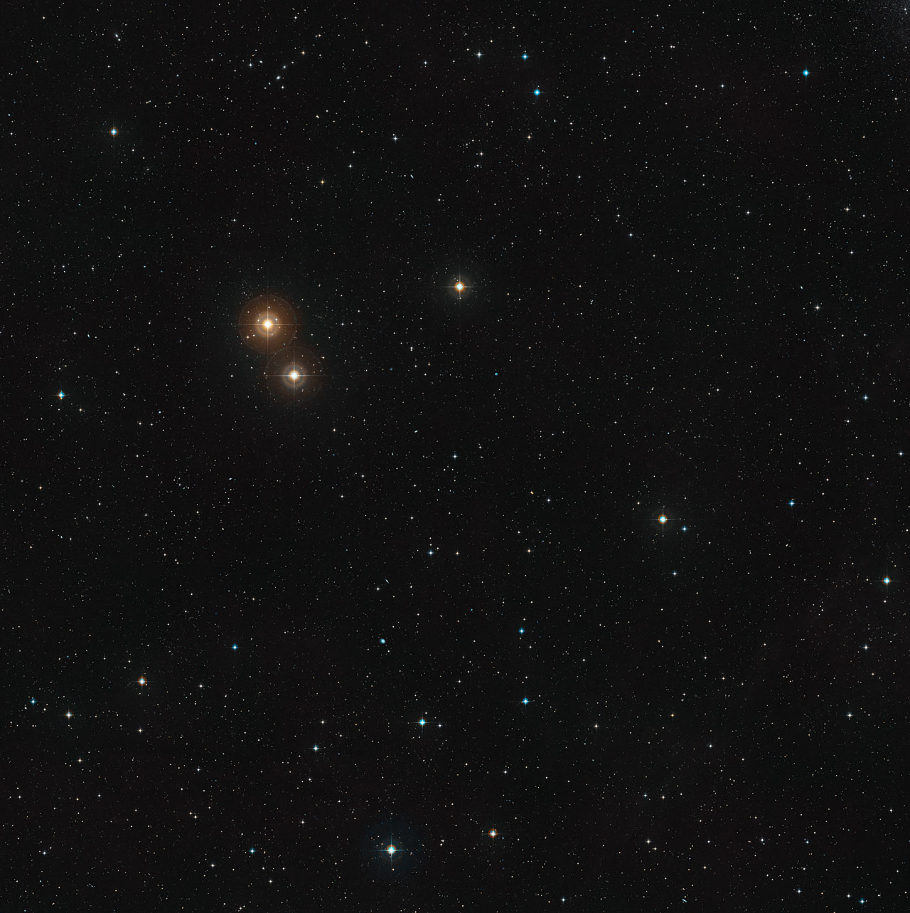 HIP 13044 is visible as an unremarkable moderate brightness star at the exact centre of the picture - HIP 13044 b widefield image HIP 13044 is visible as an unremarkable moderate brightness star at the exact centre of the picture - HIP 13044 b widefield image